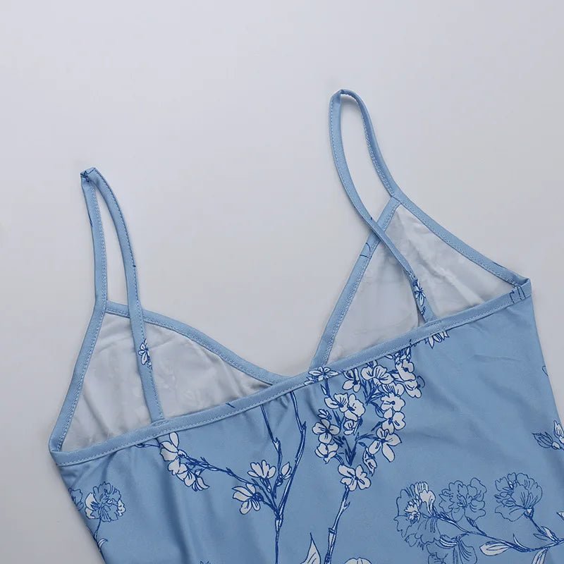 Vestido sin mangas con tirantes y estampado Floral, vestido elegante de verano para mujer, vestido Halter para fiesta en la playa, vestidos largos ajustados con cuello en V a la moda para mujer - VibraStore