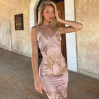 Vestido sin mangas con tirantes y estampado Floral, vestido elegante de verano para mujer, vestido Halter para fiesta en la playa, vestidos largos ajustados con cuello en V a la moda para mujer - VibraStore