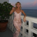 Vestido sin mangas con tirantes y estampado Floral, vestido elegante de verano para mujer, vestido Halter para fiesta en la playa, vestidos largos ajustados con cuello en V a la moda para mujer - VibraStore