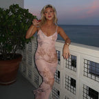 Vestido sin mangas con tirantes y estampado Floral, vestido elegante de verano para mujer, vestido Halter para fiesta en la playa, vestidos largos ajustados con cuello en V a la moda para mujer - VibraStore