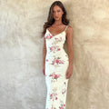 Vestido sin mangas con tirantes y estampado Floral, vestido elegante de verano para mujer, vestido Halter para fiesta en la playa, vestidos largos ajustados con cuello en V a la moda para mujer - VibraStore