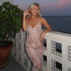 Vestido sin mangas con tirantes y estampado Floral, vestido elegante de verano para mujer, vestido Halter para fiesta en la playa, vestidos largos ajustados con cuello en V a la moda para mujer - VibraStore