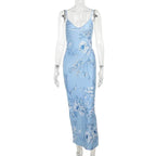 Vestido sin mangas con tirantes y estampado Floral, vestido elegante de verano para mujer, vestido Halter para fiesta en la playa, vestidos largos ajustados con cuello en V a la moda para mujer - VibraStore