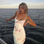 Vestido sin mangas con tirantes y estampado Floral, vestido elegante de verano para mujer, vestido Halter para fiesta en la playa, vestidos largos ajustados con cuello en V a la moda para mujer - VibraStore