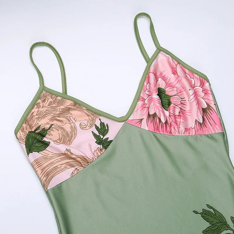 Vestido sin mangas con tirantes y estampado Floral, vestido elegante de verano para mujer, vestido Halter para fiesta en la playa, vestidos largos ajustados con cuello en V a la moda para mujer - VibraStore