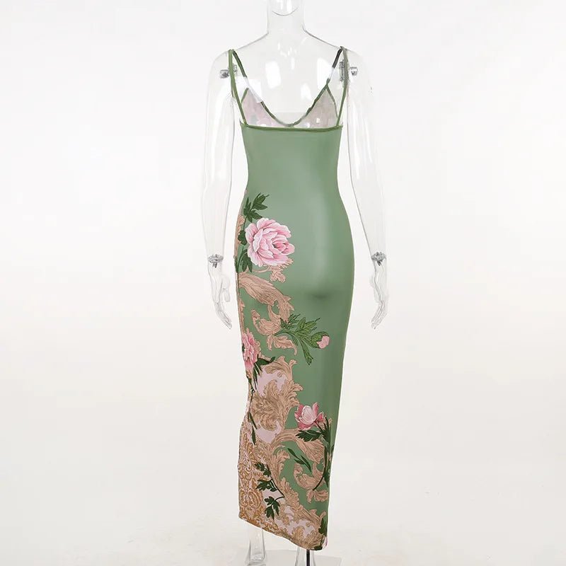 Vestido sin mangas con tirantes y estampado Floral, vestido elegante de verano para mujer, vestido Halter para fiesta en la playa, vestidos largos ajustados con cuello en V a la moda para mujer - VibraStore