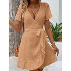 Vestido tejido de gran tamaño para mujer, vestido largo bohemio informal de verano con bolsillos, ropa de longitud completa - VibraStore