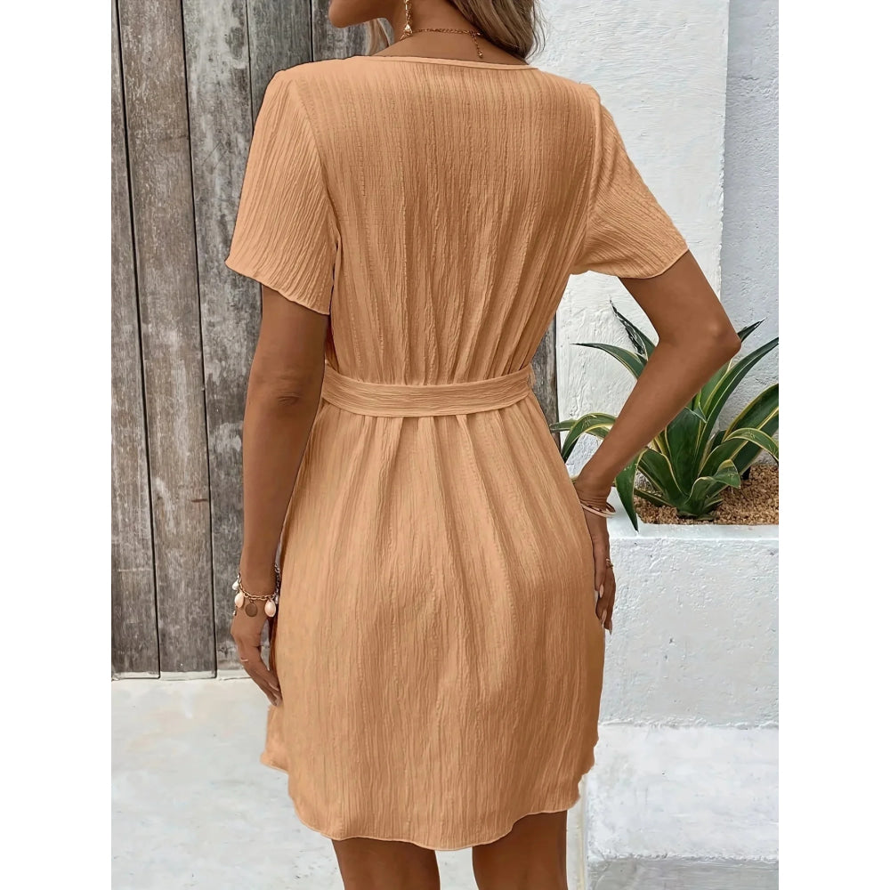 Vestido tejido de gran tamaño para mujer, vestido largo bohemio informal de verano con bolsillos, ropa de longitud completa - VibraStore