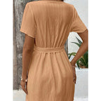 Vestido tejido de gran tamaño para mujer, vestido largo bohemio informal de verano con bolsillos, ropa de longitud completa - VibraStore