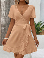 Vestido tejido de gran tamaño para mujer, vestido largo bohemio informal de verano con bolsillos, ropa de longitud completa - VibraStore