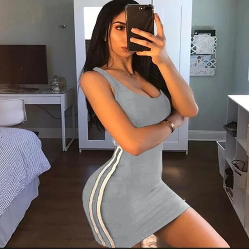 Vestido tubo informal de verano para mujer, vestido ajustado elástico sexi sin mangas con tirantes finos para mujer QT030 - VibraStore