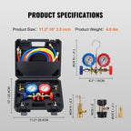 VEVOR AC Gauge Set - 3 Way AC Manifold Gauge Set For R134A R22 R12 R502 Refrigerant, Freon Gauges With 5ft Hoses, Couplers, Can Tap Works On Car Auto Freon Charging And Evacuation - VibraStore