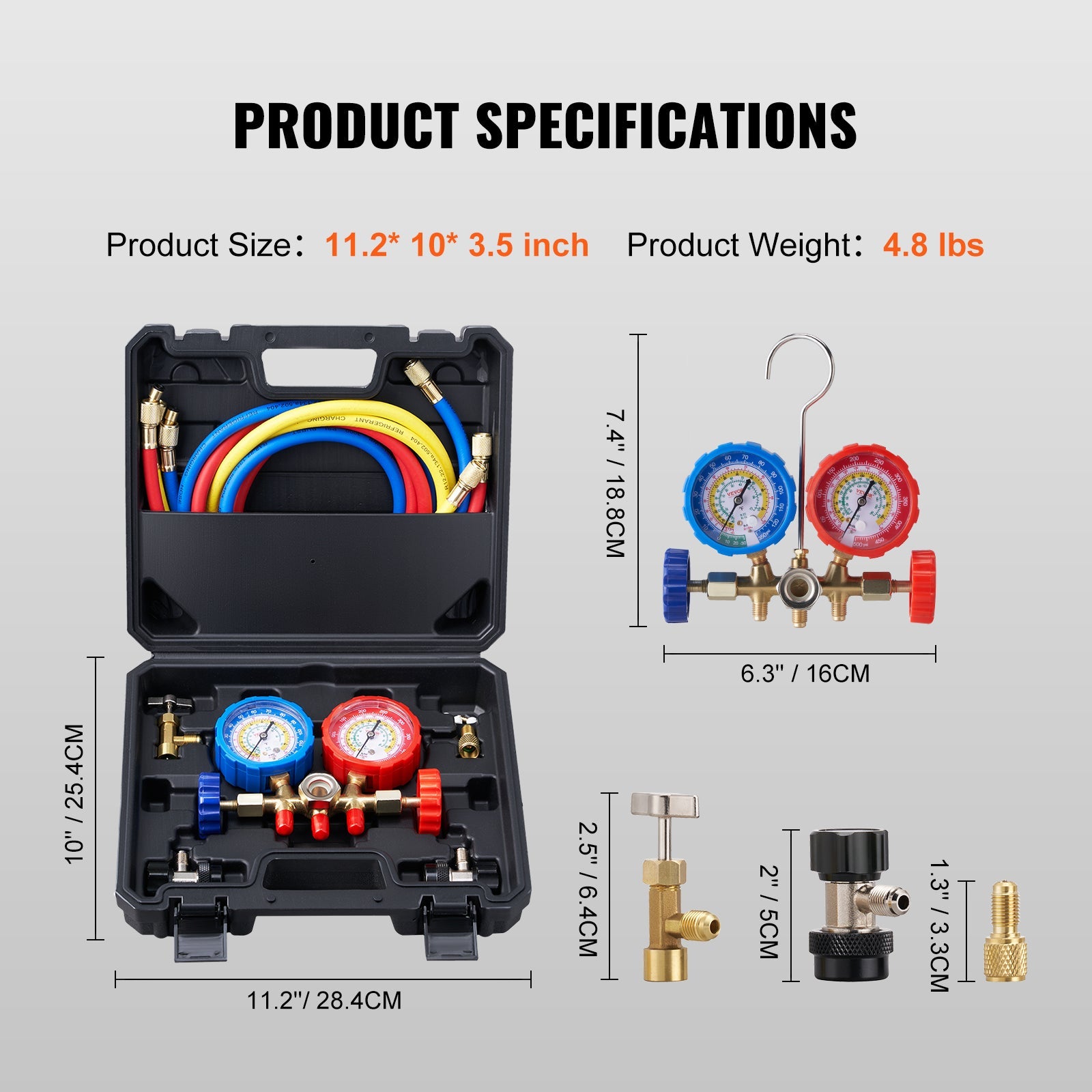VEVOR AC Gauge Set - 3 Way AC Manifold Gauge Set For R134A R22 R12 R502 Refrigerant, Freon Gauges With 5ft Hoses, Couplers, Can Tap Works On Car Auto Freon Charging And Evacuation - VibraStore