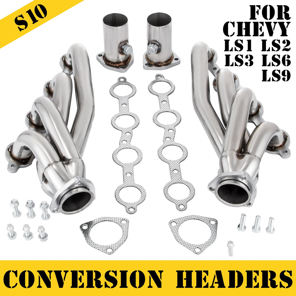 VEVOR Exhaust Header Set 1 Exhaust Turbo Headers, Stainless Steel Exhaust Manifold Headers, Shorty Engine Conversion LS Swap Exhaust Headers For Chevy LS1 LS2 LS3 LS6 LS10 SUV Truck Car - VibraStore