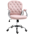Vinsetto Office Chair, Swivel Desk Chair, Velvet Vanity Chair With Adjustable Height And Rolling Wheels For Home Work Study, Pink - VibraStore