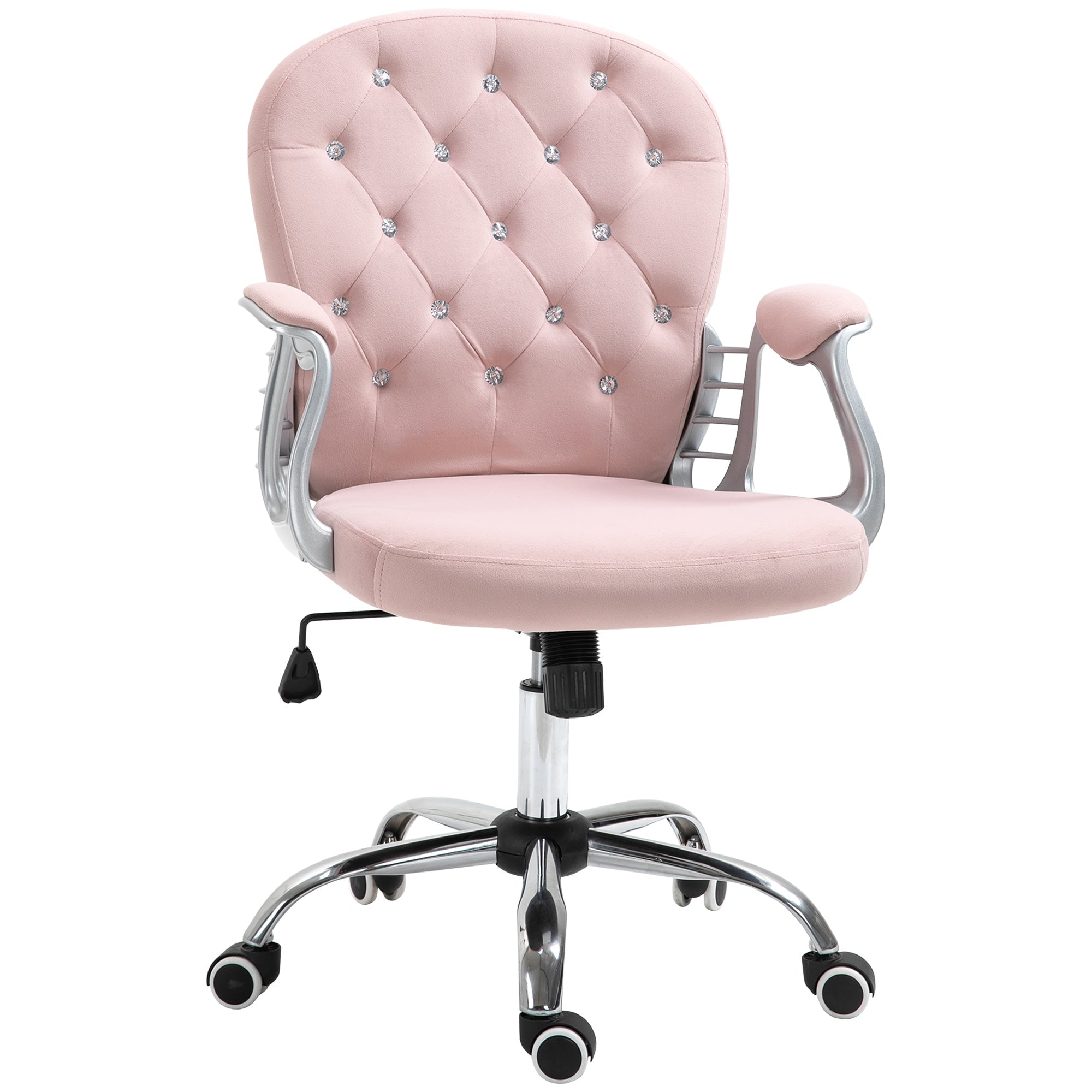 Vinsetto Office Chair, Swivel Desk Chair, Velvet Vanity Chair With Adjustable Height And Rolling Wheels For Home Work Study, Pink - VibraStore