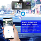WiFi FHD 1080P Car Dash Cam 3 Channels Front Rear Inside Dash Camera With Loop Recording Reversing Visual 170° Wide Angle 64G Card Included - VibraStore