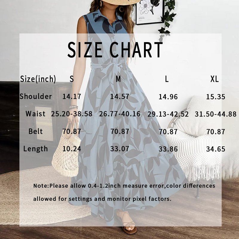 Women Sleeveless Boho Floral Maxi Dress Summer Button Shirt V Neck Flowy Belted Beach Vacation Dresses - VibraStore