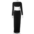 Women's Clothing Autumn Casual Long Sleeves Top Backless Slim Fit Long Skirt Suit - VibraStore