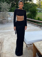 Women's Clothing Autumn Casual Long Sleeves Top Backless Slim Fit Long Skirt Suit - VibraStore