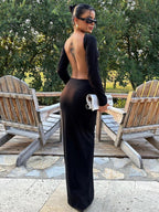 Women's Clothing Autumn Casual Long Sleeves Top Backless Slim Fit Long Skirt Suit - VibraStore