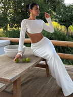 Women's Clothing Autumn Casual Long Sleeves Top Backless Slim Fit Long Skirt Suit - VibraStore