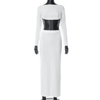 Women's Clothing Autumn Casual Long Sleeves Top Backless Slim Fit Long Skirt Suit - VibraStore