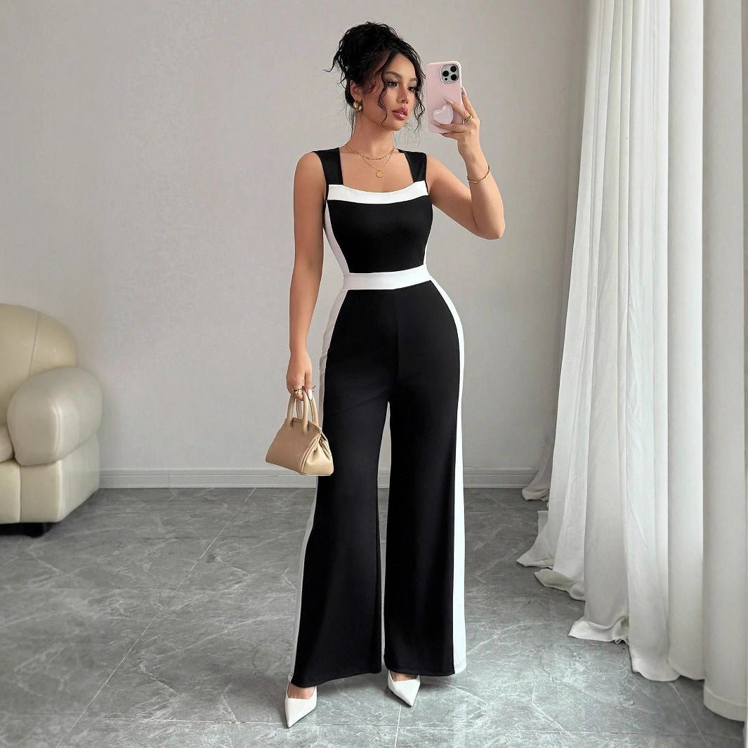 Women's Color - block Sleeveless Wide - leg Jumpsuit - VibraStore