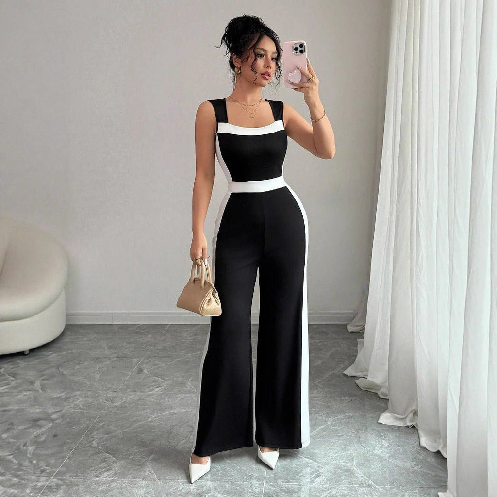Women's Color - block Sleeveless Wide - leg Jumpsuit - VibraStore