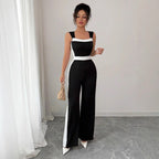 Women's Color - block Sleeveless Wide - leg Jumpsuit - VibraStore