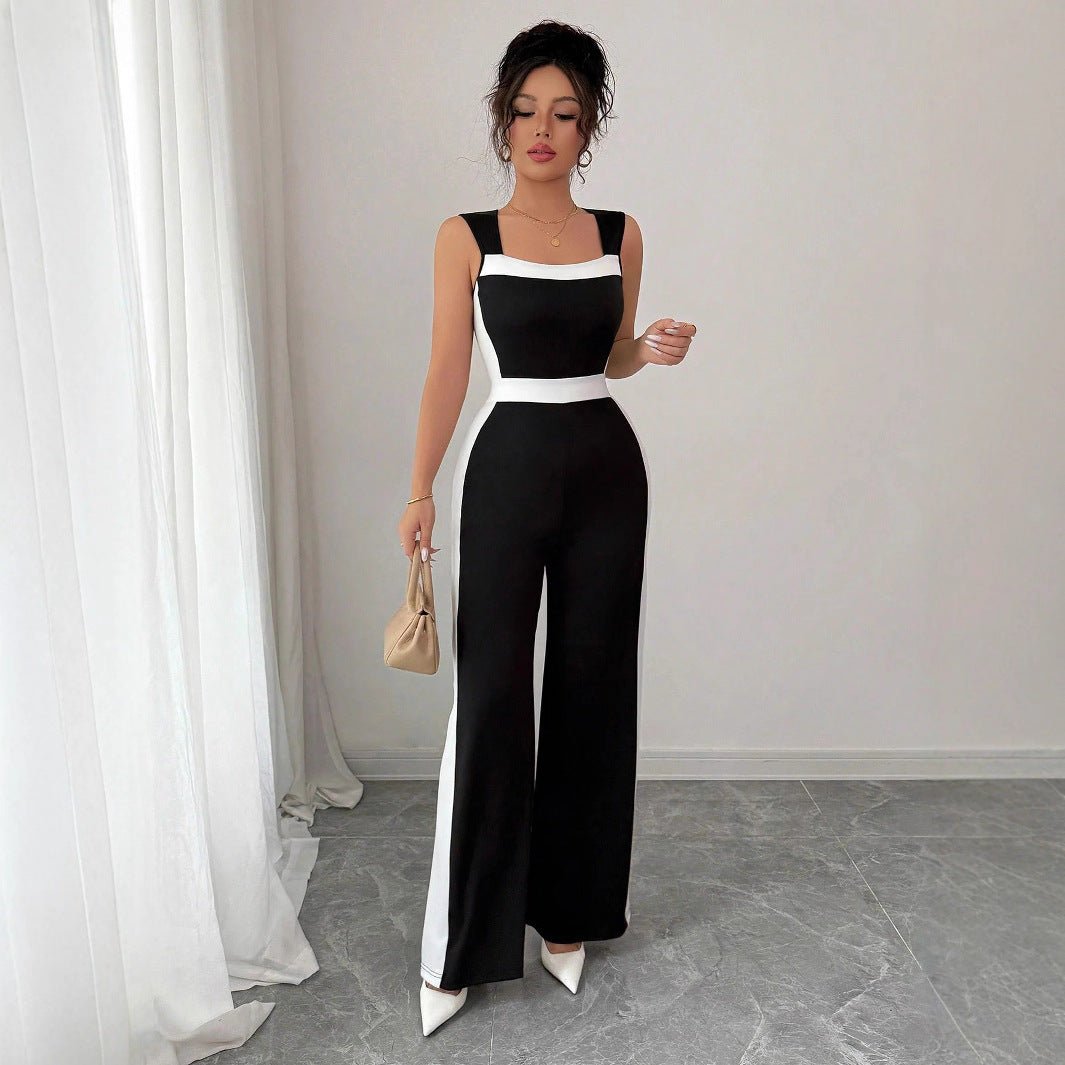 Women's Color - block Sleeveless Wide - leg Jumpsuit - VibraStore