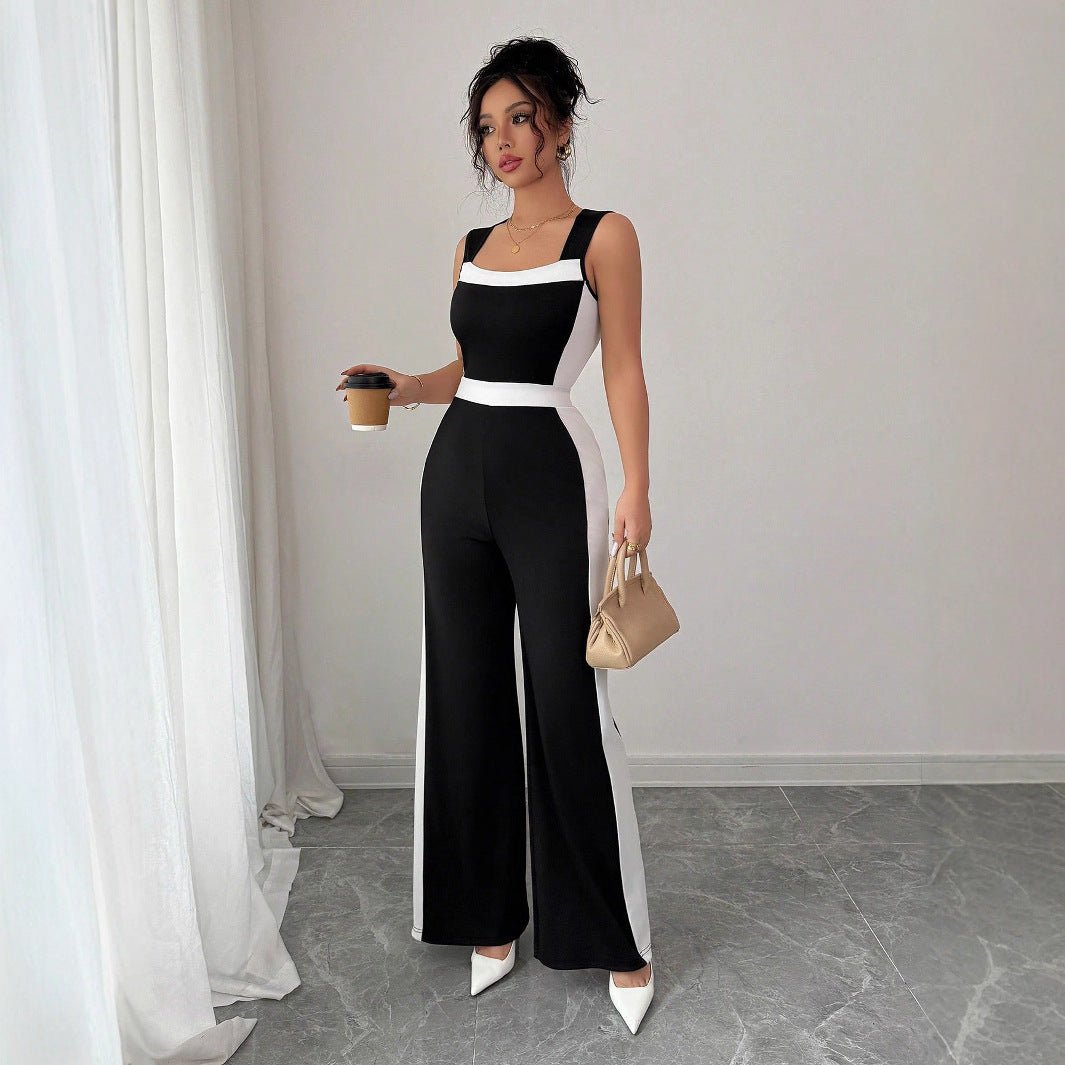 Women's Color - block Sleeveless Wide - leg Jumpsuit - VibraStore