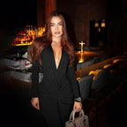 Women's Fashion Sexy Deep V Long Sleeve Slim Fit Flared Jumpsuit - VibraStore