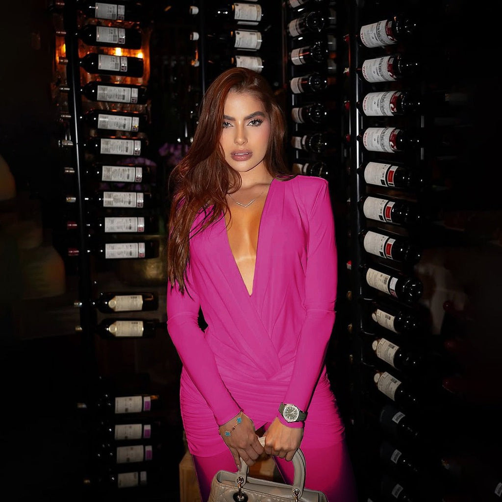 Women's Fashion Sexy Deep V Long Sleeve Slim Fit Flared Jumpsuit - VibraStore