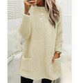 Women's Fleece Pullover Long Sweater With Pockets Winter Warm Thinken Sweatershirt Casual Long Sleeve Plush Tops Hoodie Coat Streetwear Fall Loose Outfits Hoodie Tops - VibraStore