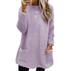 Women's Fleece Pullover Long Sweater With Pockets Winter Warm Thinken Sweatershirt Casual Long Sleeve Plush Tops Hoodie Coat Streetwear Fall Loose Outfits Hoodie Tops - VibraStore