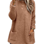 Women's Fleece Pullover Long Sweater With Pockets Winter Warm Thinken Sweatershirt Casual Long Sleeve Plush Tops Hoodie Coat Streetwear Fall Loose Outfits Hoodie Tops - VibraStore