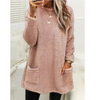 Women's Fleece Pullover Long Sweater With Pockets Winter Warm Thinken Sweatershirt Casual Long Sleeve Plush Tops Hoodie Coat Streetwear Fall Loose Outfits Hoodie Tops - VibraStore