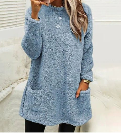 Women's Fleece Pullover Long Sweater With Pockets Winter Warm Thinken Sweatershirt Casual Long Sleeve Plush Tops Hoodie Coat Streetwear Fall Loose Outfits Hoodie Tops - VibraStore