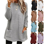 Women's Fleece Pullover Long Sweater With Pockets Winter Warm Thinken Sweatershirt Casual Long Sleeve Plush Tops Hoodie Coat Streetwear Fall Loose Outfits Hoodie Tops - VibraStore