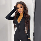 Women's Long Sleeve Jumpsuit With Long Metal Zipper For Autumn And Winter - VibraStore