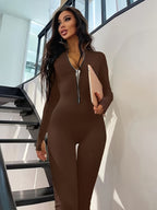 Women's Long Sleeve Jumpsuit With Long Metal Zipper For Autumn And Winter - VibraStore