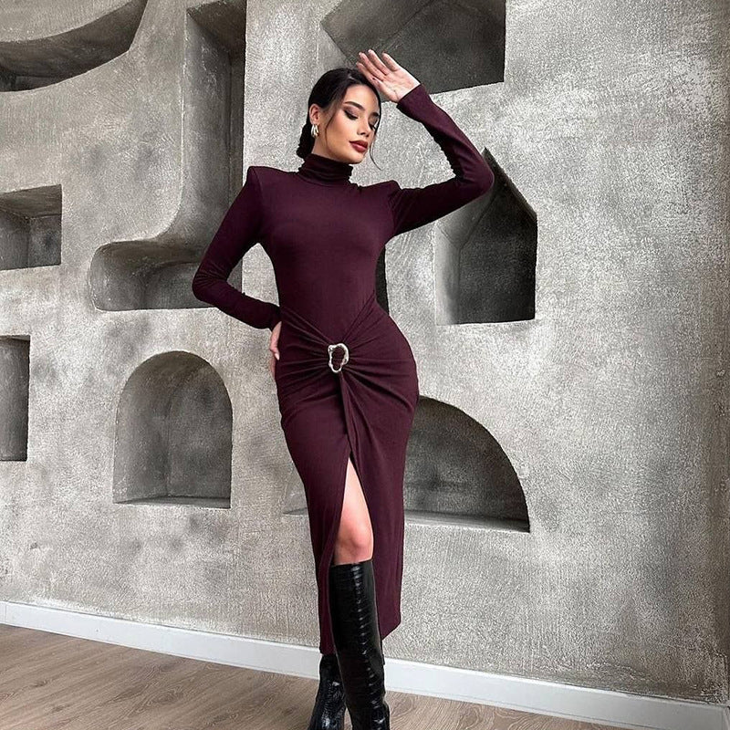 Womens Long - sleeve Sexy High - slit Bodycon Dress - VibraStore