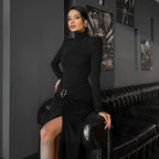 Womens Long - sleeve Sexy High - slit Bodycon Dress - VibraStore