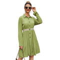 Women's Mid - length Single - breasted Waist - length Shirt Dress - VibraStore