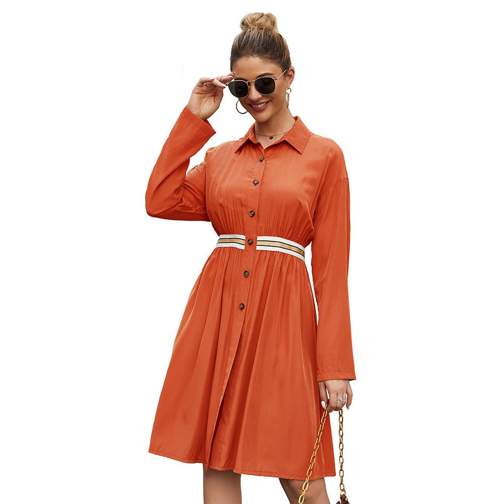 Women's Mid - length Single - breasted Waist - length Shirt Dress - VibraStore